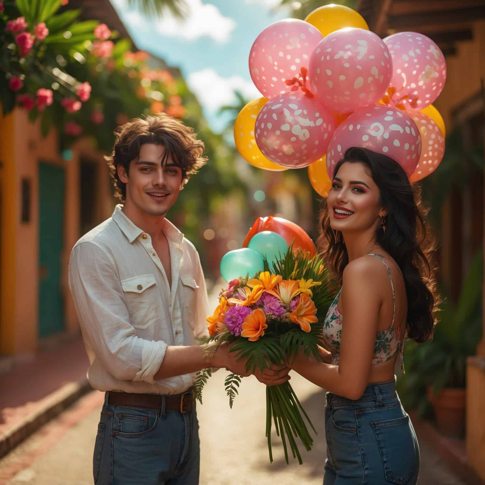 Pareja feliz con regalo
